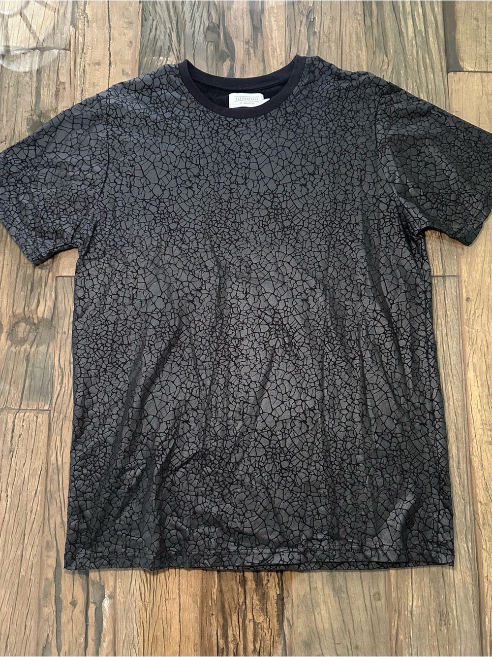 Eleven Paris Black Crackle-Pattern Short Sleeve Tee